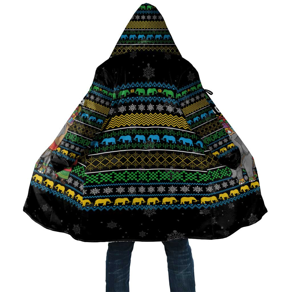 Tanzania Christmas Cloak with Santa Riding Elephant Snowflakes and Colorful African - Wonder Print Shop