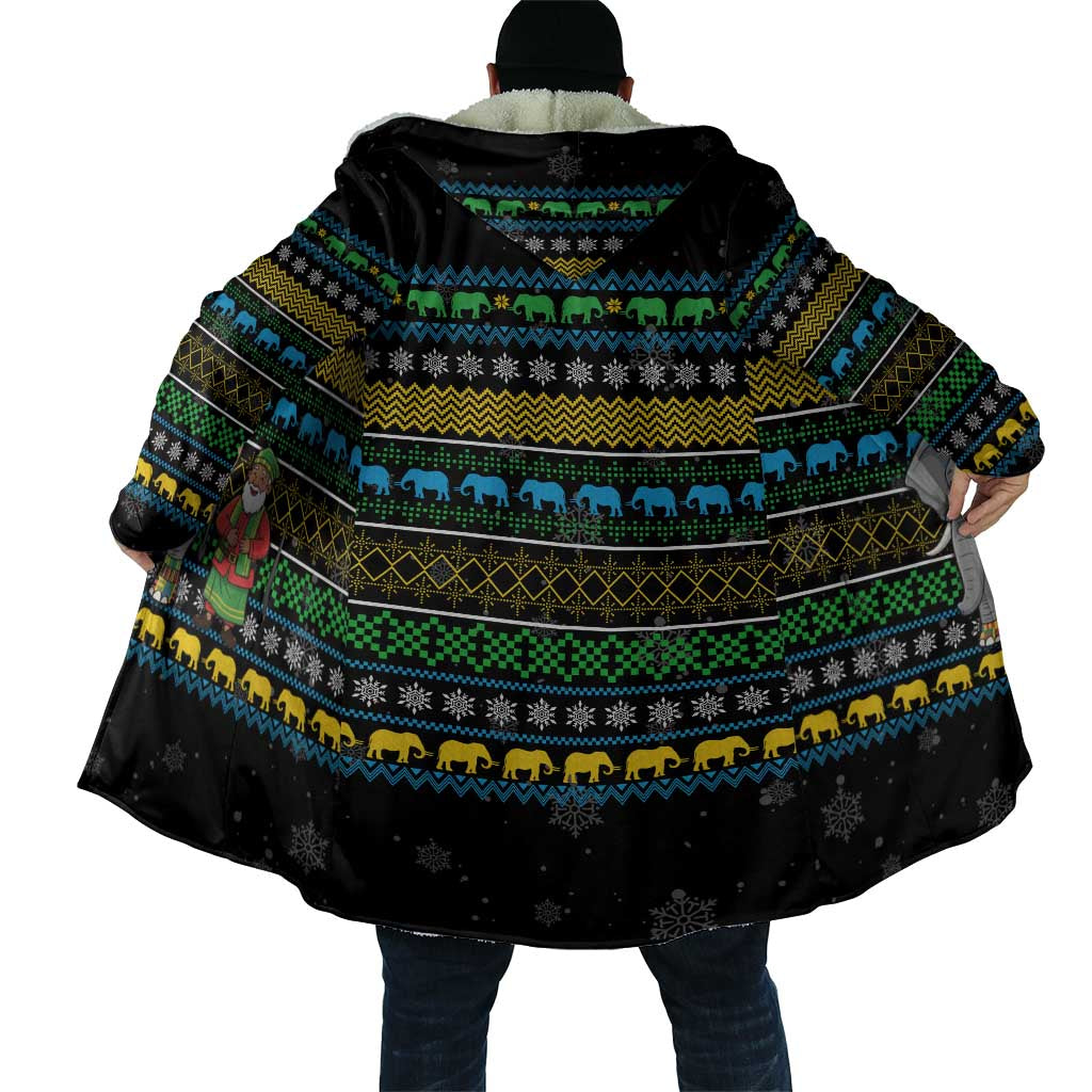 Tanzania Christmas Cloak with Santa Riding Elephant Snowflakes and Colorful African - Wonder Print Shop