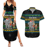 Tanzania Christmas Couples Matching Summer Maxi Dress and Hawaiian Shirt with Santa Riding Elephant Snowflakes and Colorful African - Wonder Print Shop