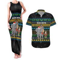 Tanzania Christmas Couples Matching Tank Maxi Dress and Hawaiian Shirt with Santa Riding Elephant Snowflakes and Colorful African - Wonder Print Shop
