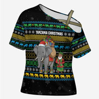 Tanzania Christmas Cross Shoulder Shirt with Santa Riding Elephant Snowflakes and Colorful African - Wonder Print Shop