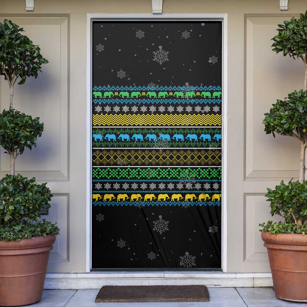 Tanzania Christmas Door Cover with Santa Riding Elephant Snowflakes and Colorful African - Wonder Print Shop