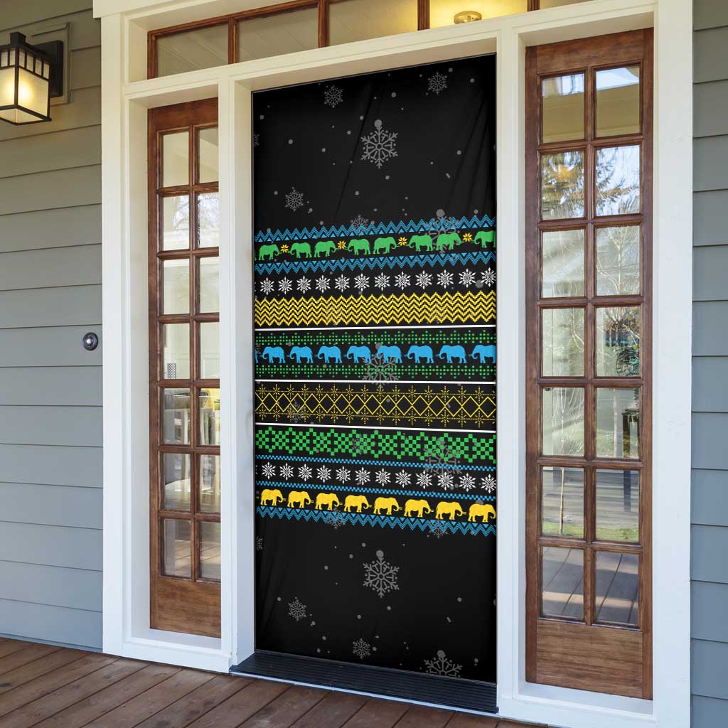 Tanzania Christmas Door Cover with Santa Riding Elephant Snowflakes and Colorful African - Wonder Print Shop