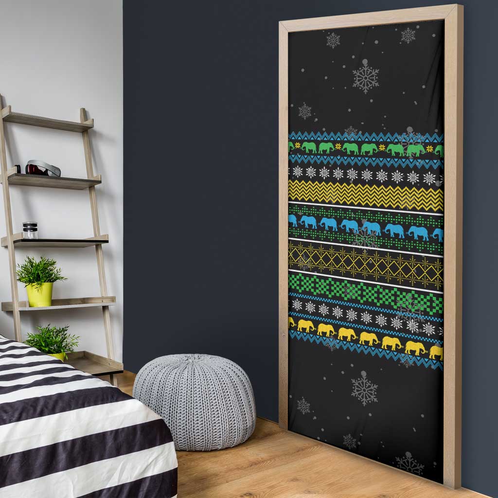 Tanzania Christmas Door Cover with Santa Riding Elephant Snowflakes and Colorful African - Wonder Print Shop