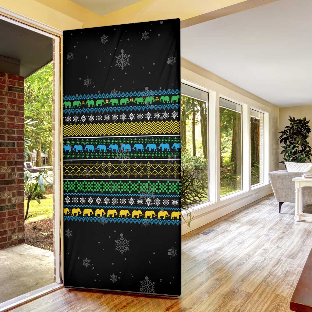 Tanzania Christmas Door Cover with Santa Riding Elephant Snowflakes and Colorful African - Wonder Print Shop