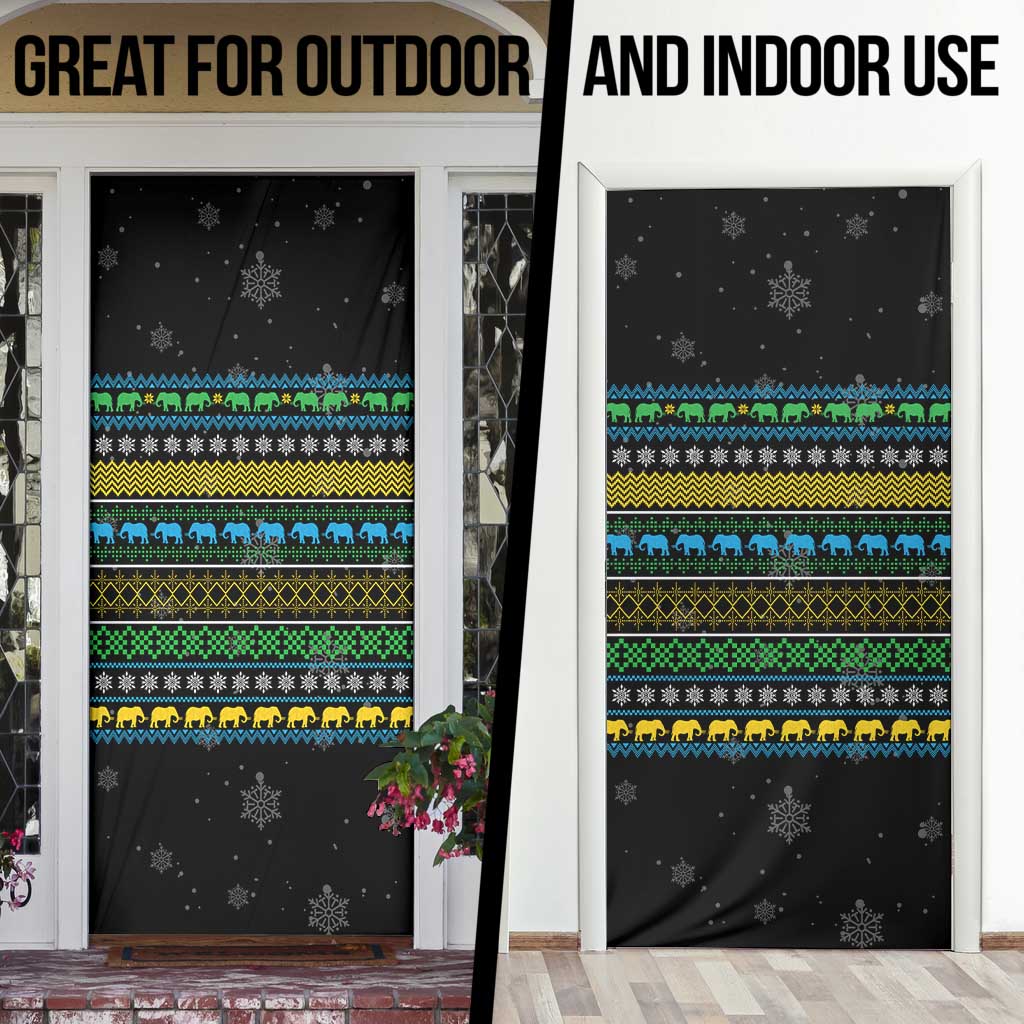 Tanzania Christmas Door Cover with Santa Riding Elephant Snowflakes and Colorful African - Wonder Print Shop