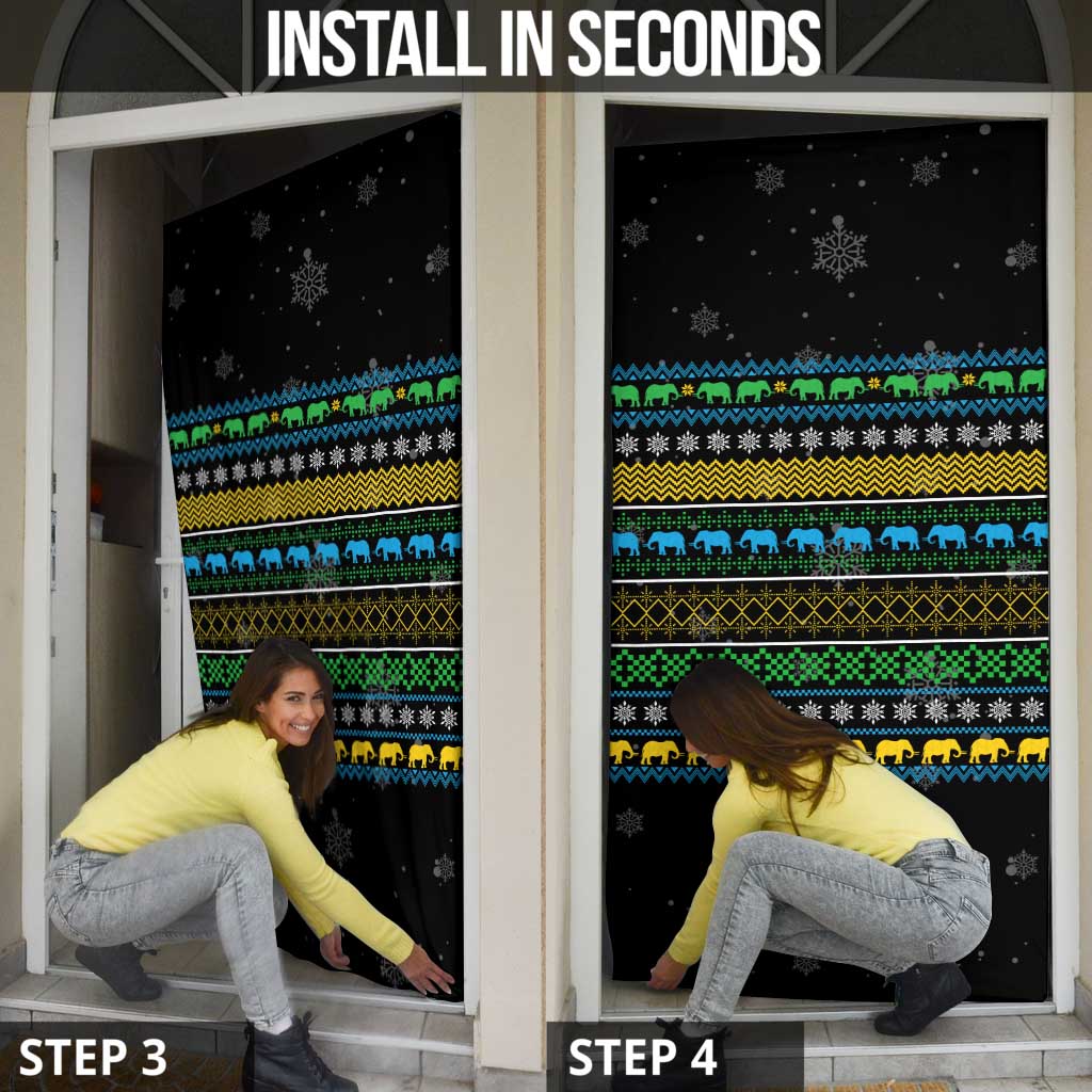 Tanzania Christmas Door Cover with Santa Riding Elephant Snowflakes and Colorful African - Wonder Print Shop