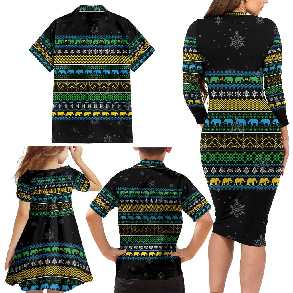 Tanzania Christmas Family Matching Long Sleeve Bodycon Dress and Hawaiian Shirt with Santa Riding Elephant Snowflakes and Colorful African - Wonder Print Shop