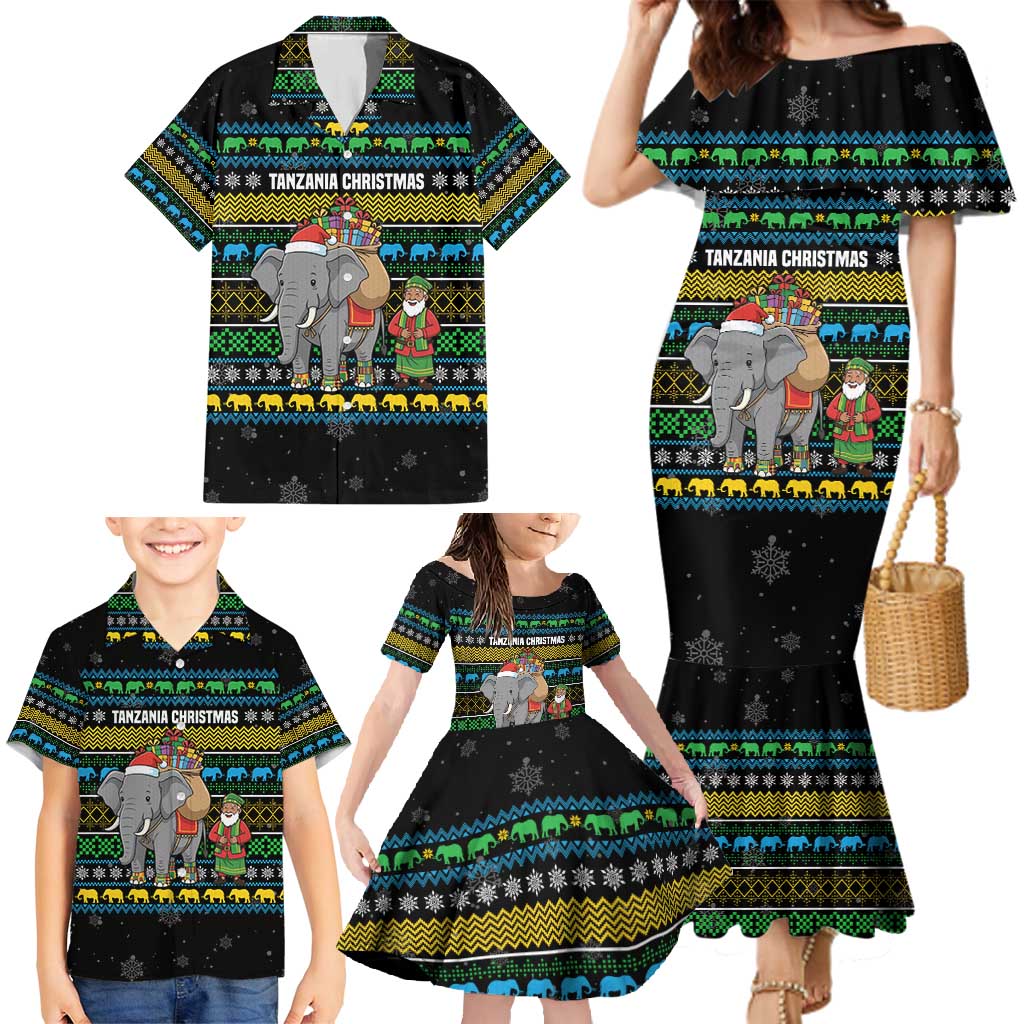 Tanzania Christmas Family Matching Mermaid Dress and Hawaiian Shirt with Santa Riding Elephant Snowflakes and Colorful African - Wonder Print Shop
