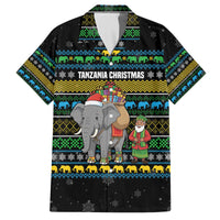 Tanzania Christmas Family Matching Off The Shoulder Long Sleeve Dress and Hawaiian Shirt with Santa Riding Elephant Snowflakes and Colorful African - Wonder Print Shop