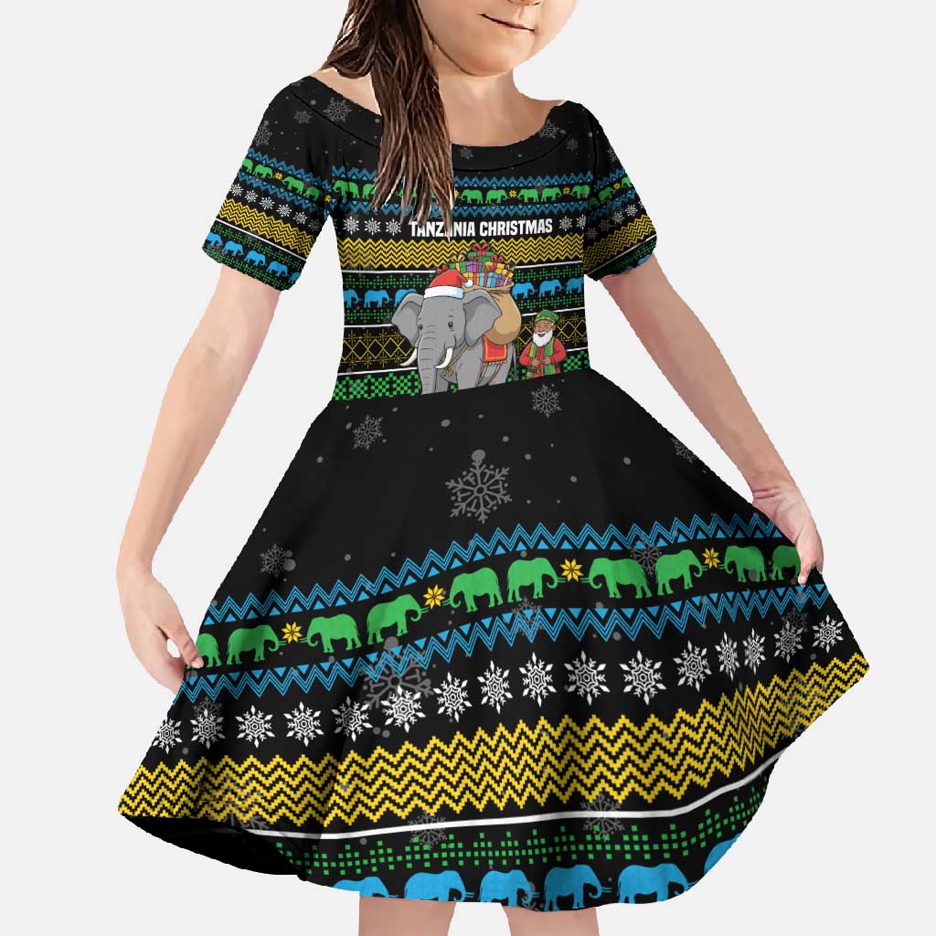 Tanzania Christmas Family Matching Off Shoulder Maxi Dress and Hawaiian Shirt with Santa Riding Elephant Snowflakes and Colorful African - Wonder Print Shop