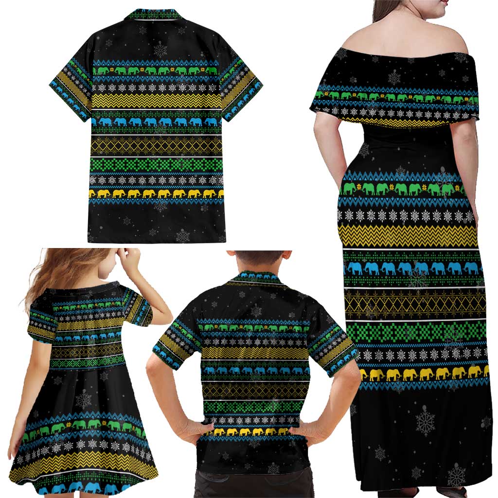 Tanzania Christmas Family Matching Off Shoulder Maxi Dress and Hawaiian Shirt with Santa Riding Elephant Snowflakes and Colorful African - Wonder Print Shop