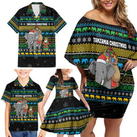 Tanzania Christmas Family Matching Off Shoulder Short Dress and Hawaiian Shirt with Santa Riding Elephant Snowflakes and Colorful African - Wonder Print Shop