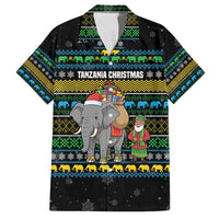 Tanzania Christmas Family Matching Off Shoulder Short Dress and Hawaiian Shirt with Santa Riding Elephant Snowflakes and Colorful African - Wonder Print Shop