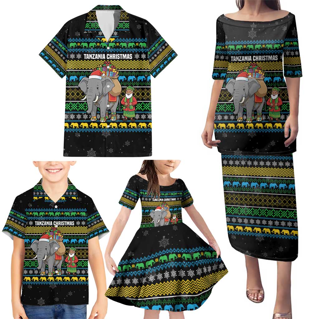 Tanzania Christmas Family Matching Puletasi and Hawaiian Shirt with Santa Riding Elephant Snowflakes and Colorful African - Wonder Print Shop
