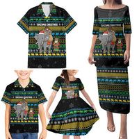 Tanzania Christmas Family Matching Puletasi and Hawaiian Shirt with Santa Riding Elephant Snowflakes and Colorful African - Wonder Print Shop