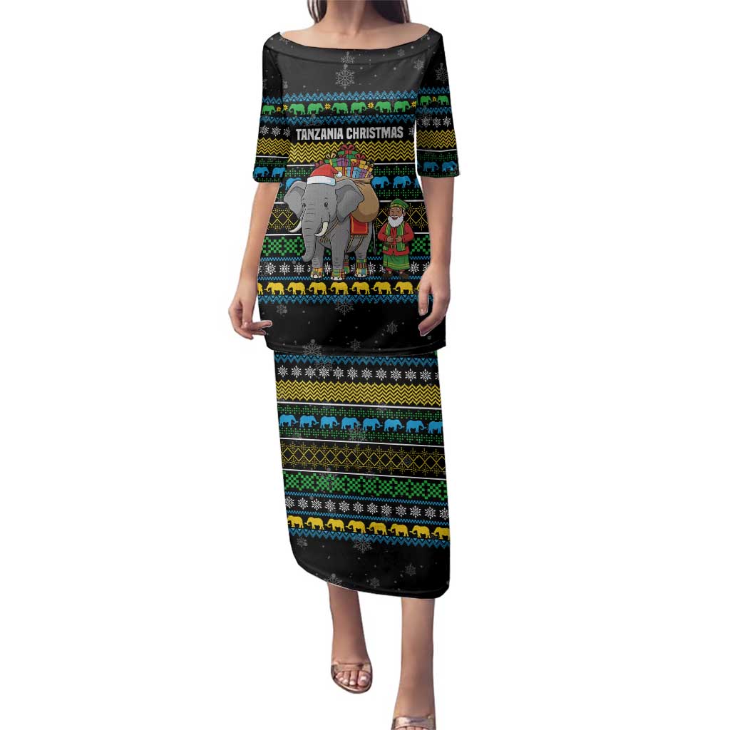 Tanzania Christmas Family Matching Puletasi and Hawaiian Shirt with Santa Riding Elephant Snowflakes and Colorful African - Wonder Print Shop
