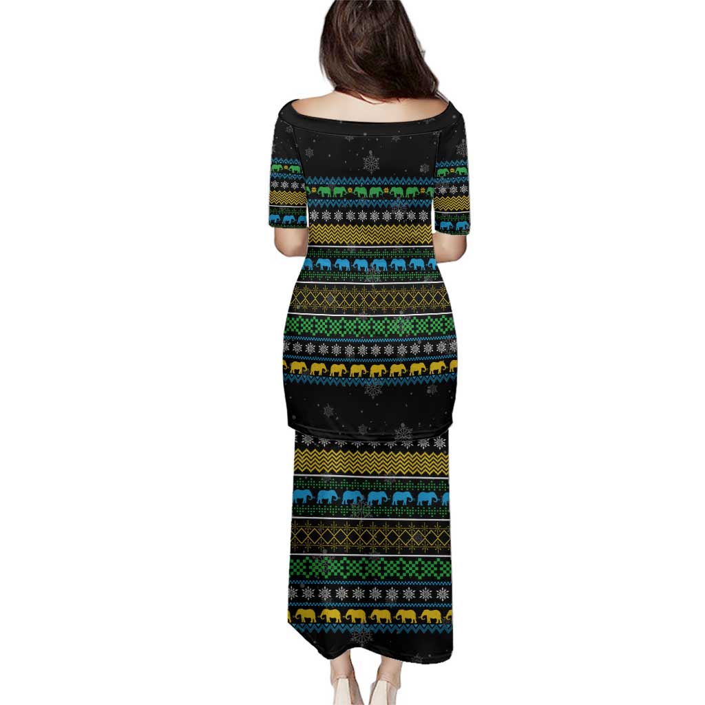 Tanzania Christmas Family Matching Puletasi and Hawaiian Shirt with Santa Riding Elephant Snowflakes and Colorful African - Wonder Print Shop