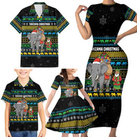 Tanzania Christmas Family Matching Short Sleeve Bodycon Dress and Hawaiian Shirt with Santa Riding Elephant Snowflakes and Colorful African - Wonder Print Shop