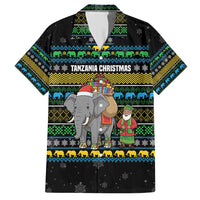 Tanzania Christmas Family Matching Short Sleeve Bodycon Dress and Hawaiian Shirt with Santa Riding Elephant Snowflakes and Colorful African - Wonder Print Shop