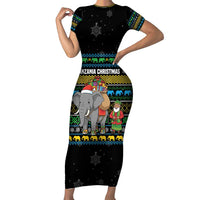 Tanzania Christmas Family Matching Short Sleeve Bodycon Dress and Hawaiian Shirt with Santa Riding Elephant Snowflakes and Colorful African - Wonder Print Shop