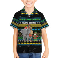Tanzania Christmas Family Matching Short Sleeve Bodycon Dress and Hawaiian Shirt with Santa Riding Elephant Snowflakes and Colorful African - Wonder Print Shop