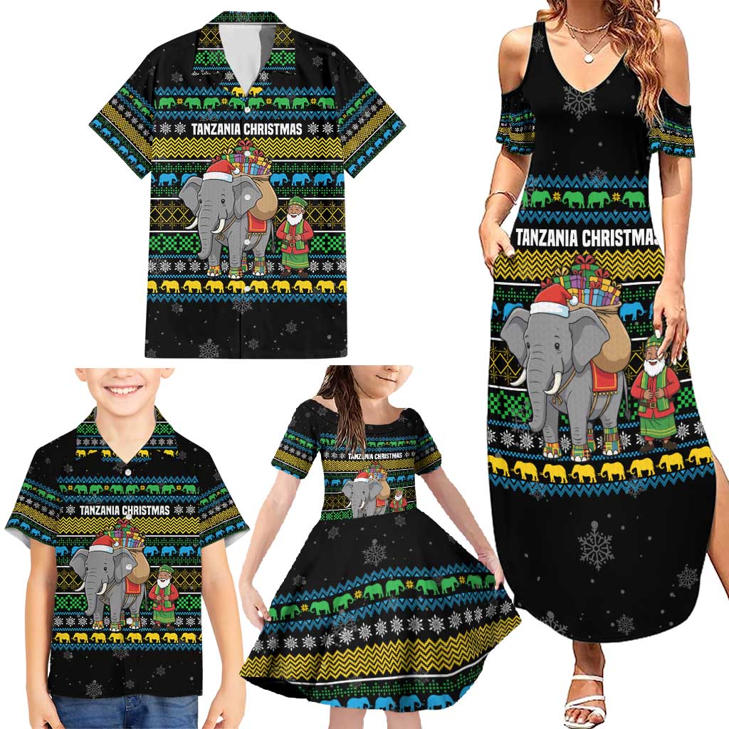Tanzania Christmas Family Matching Summer Maxi Dress and Hawaiian Shirt with Santa Riding Elephant Snowflakes and Colorful African - Wonder Print Shop