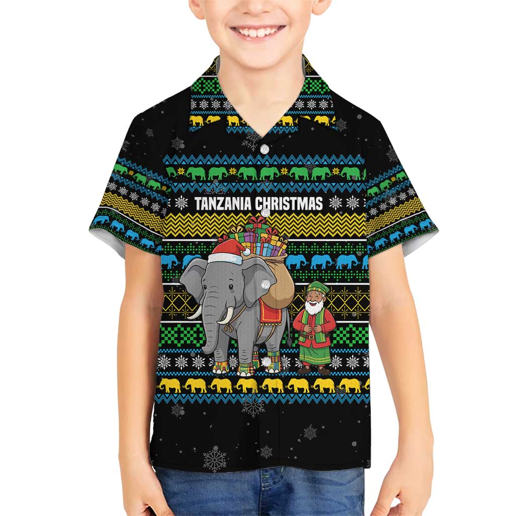 Tanzania Christmas Family Matching Summer Maxi Dress and Hawaiian Shirt with Santa Riding Elephant Snowflakes and Colorful African - Wonder Print Shop