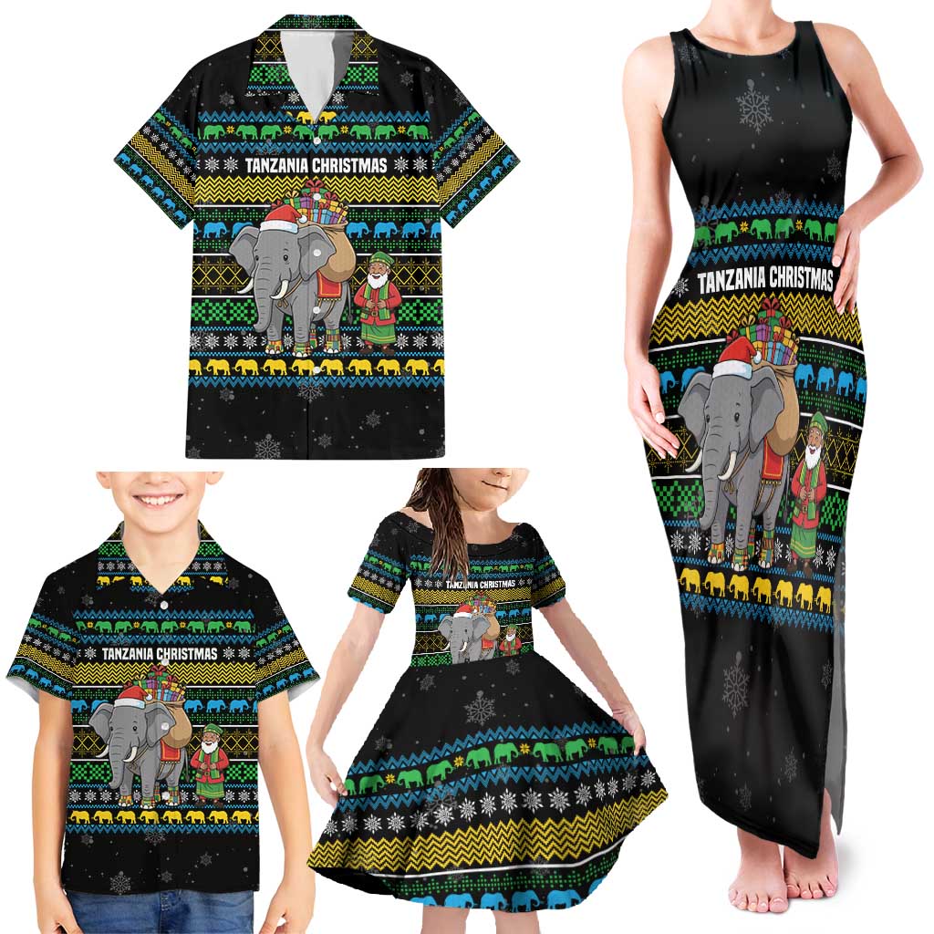 Tanzania Christmas Family Matching Tank Maxi Dress and Hawaiian Shirt with Santa Riding Elephant Snowflakes and Colorful African - Wonder Print Shop