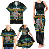 Tanzania Christmas Family Matching Tank Maxi Dress and Hawaiian Shirt with Santa Riding Elephant Snowflakes and Colorful African - Wonder Print Shop