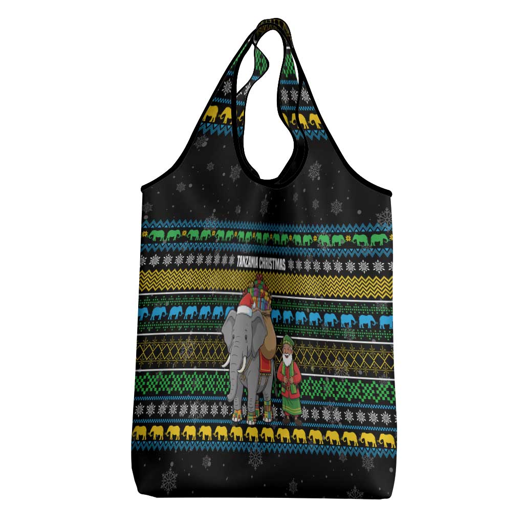 Tanzania Christmas Grocery Bag with Santa Riding Elephant Snowflakes and Colorful African - Wonder Print Shop