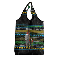 Tanzania Christmas Grocery Bag with Santa Riding Elephant Snowflakes and Colorful African - Wonder Print Shop