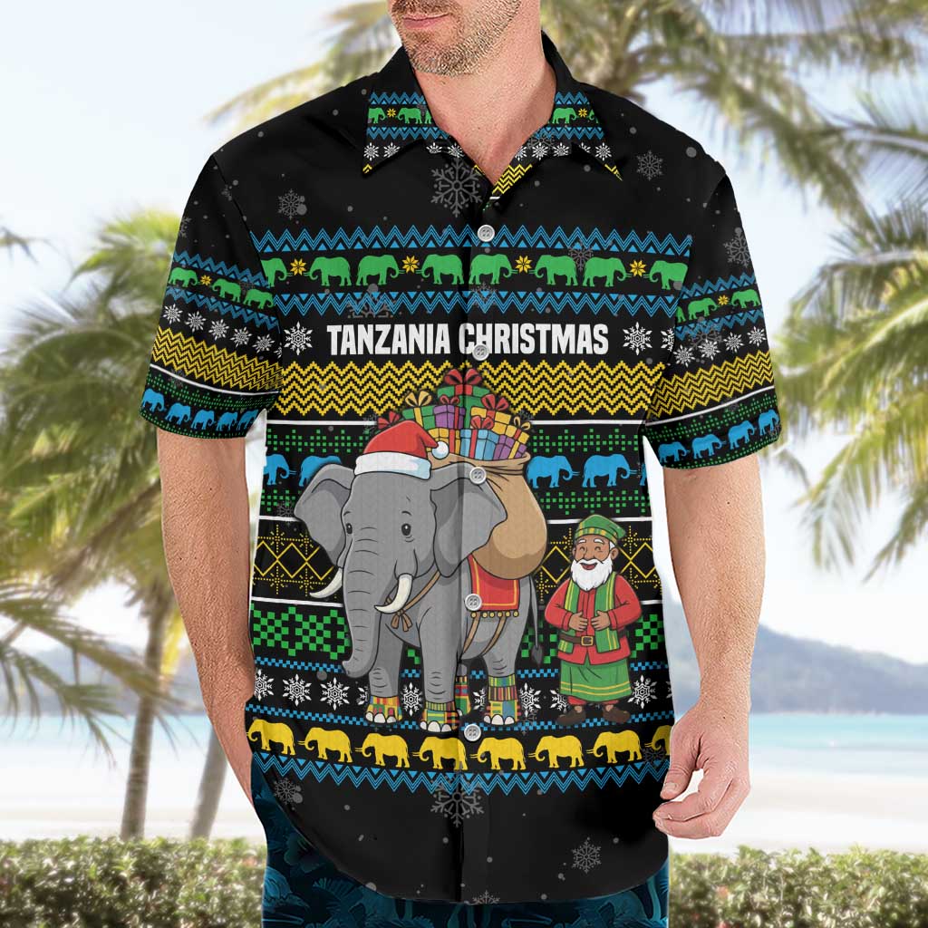 Tanzania Christmas Hawaiian Shirt with Santa Riding Elephant Snowflakes and Colorful African - Wonder Print Shop