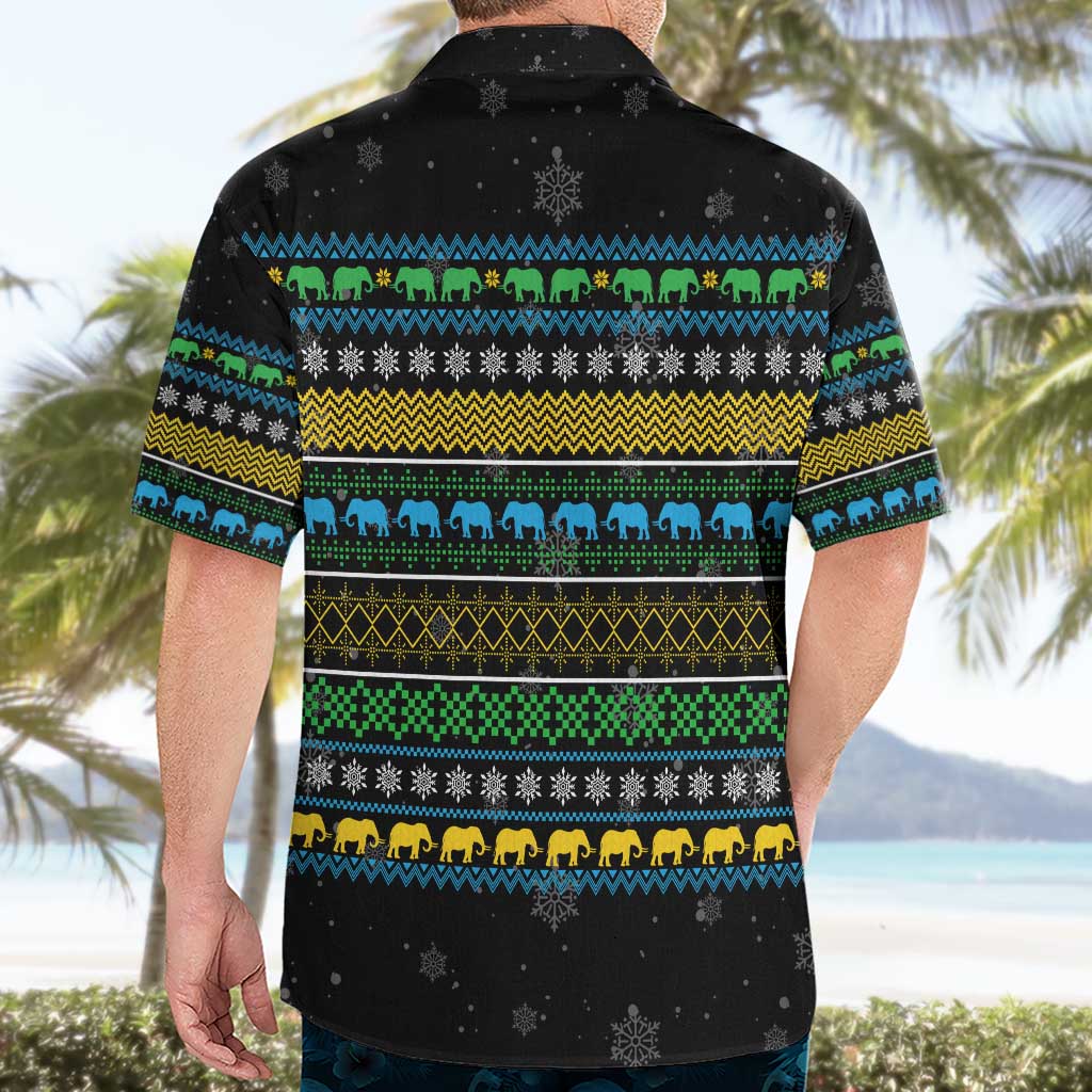 Tanzania Christmas Hawaiian Shirt with Santa Riding Elephant Snowflakes and Colorful African - Wonder Print Shop