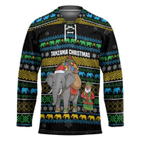 Tanzania Christmas Hockey Jersey with Santa Riding Elephant Snowflakes and Colorful African - Wonder Print Shop