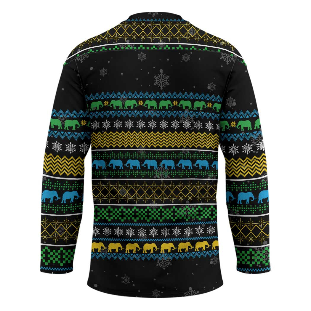 Tanzania Christmas Hockey Jersey with Santa Riding Elephant Snowflakes and Colorful African - Wonder Print Shop