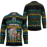 Tanzania Christmas Hockey Jersey with Santa Riding Elephant Snowflakes and Colorful African - Wonder Print Shop