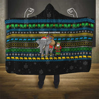 Tanzania Christmas Hooded Blanket with Santa Riding Elephant Snowflakes and Colorful African - Wonder Print Shop