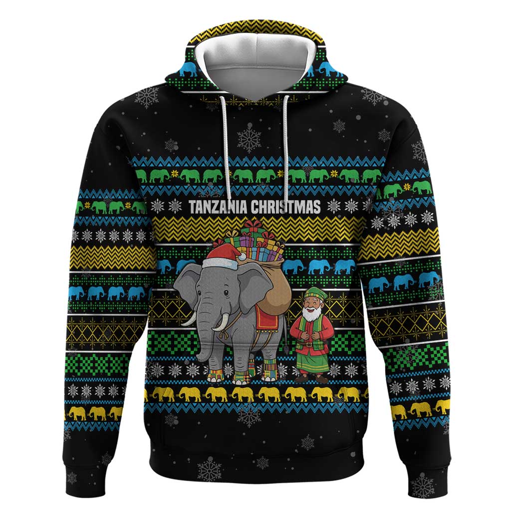 Tanzania Christmas Hoodie with Santa Riding Elephant Snowflakes and Colorful African - Wonder Print Shop