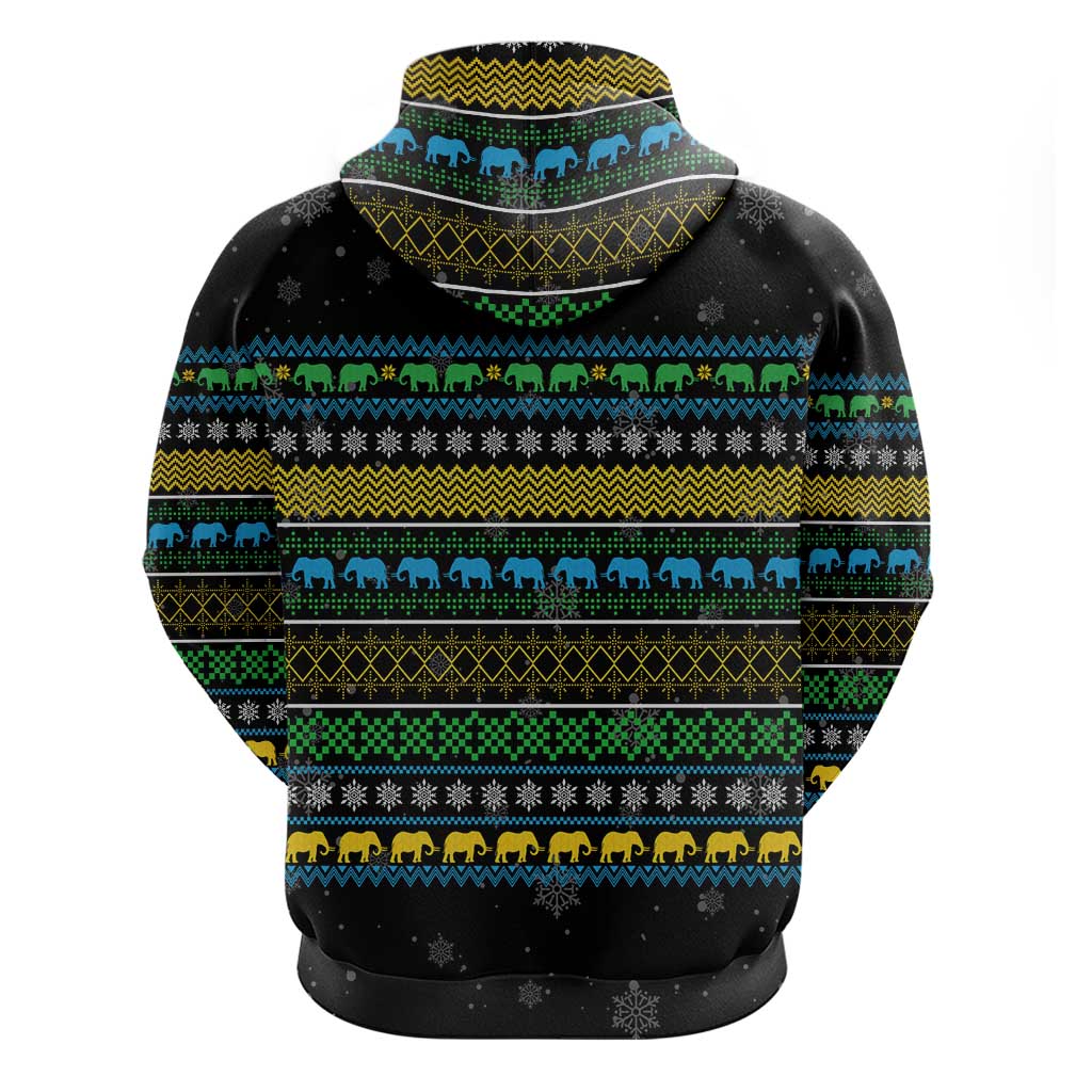 Tanzania Christmas Hoodie with Santa Riding Elephant Snowflakes and Colorful African - Wonder Print Shop