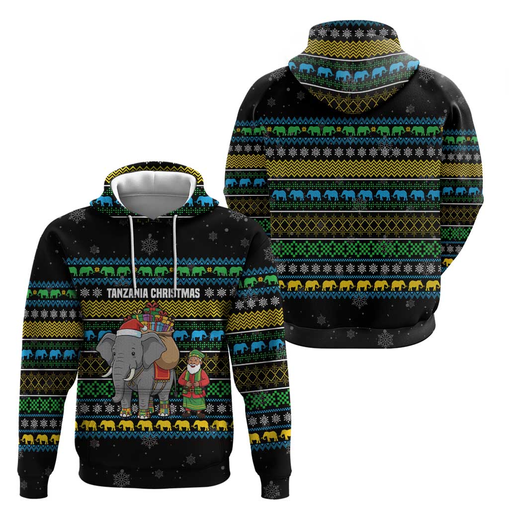 Tanzania Christmas Hoodie with Santa Riding Elephant Snowflakes and Colorful African - Wonder Print Shop
