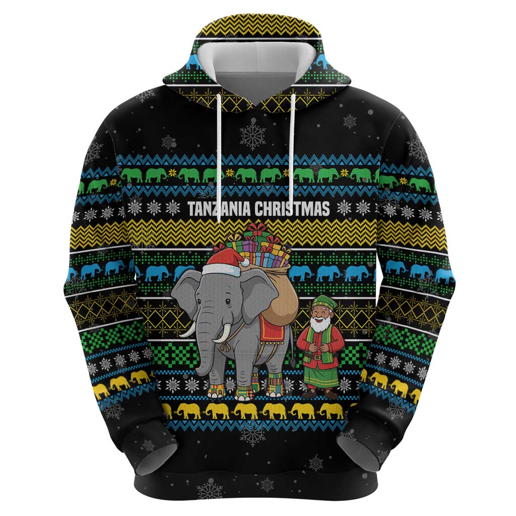 Tanzania Christmas Hoodie with Santa Riding Elephant Snowflakes and Colorful African - Wonder Print Shop