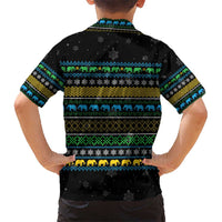 Tanzania Christmas Kid Hawaiian Shirt with Santa Riding Elephant Snowflakes and Colorful African - Wonder Print Shop