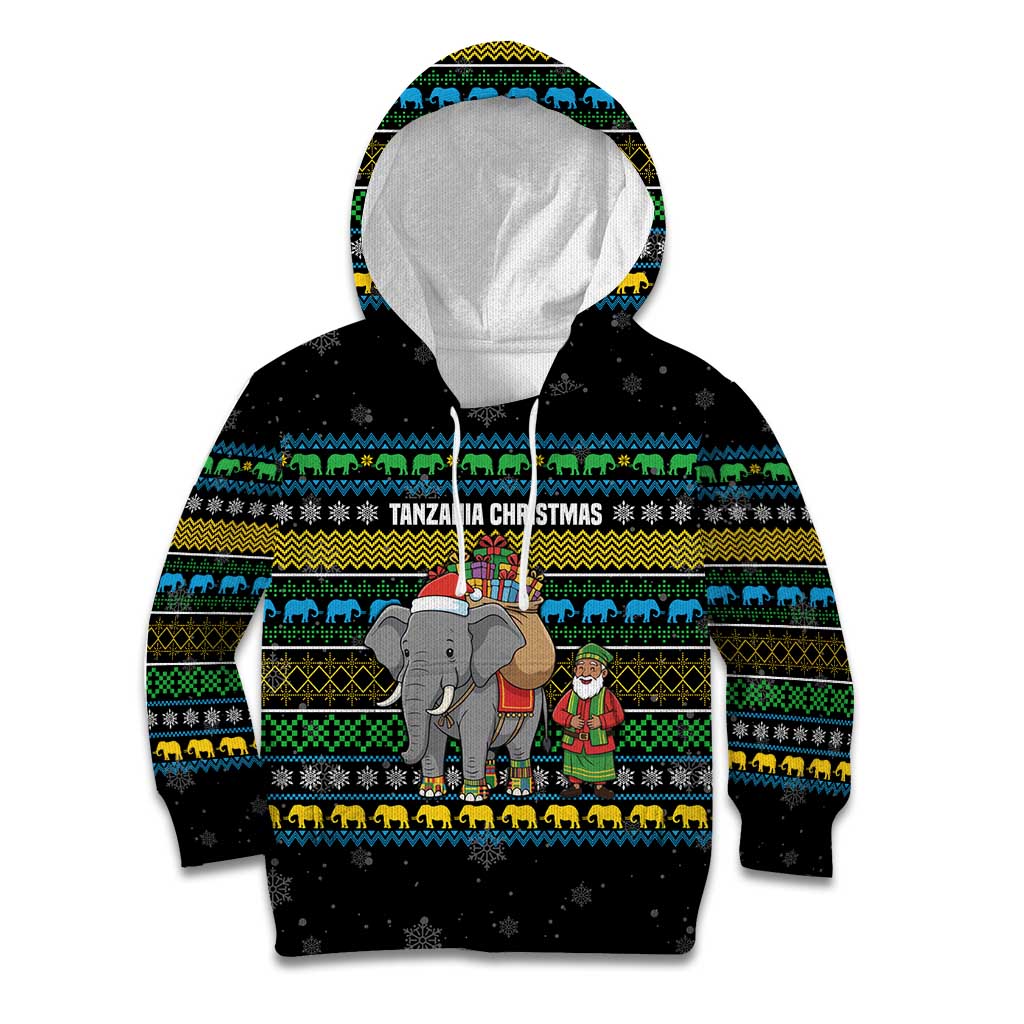 Tanzania Christmas Kid Hoodie with Santa Riding Elephant Snowflakes and Colorful African - Wonder Print Shop