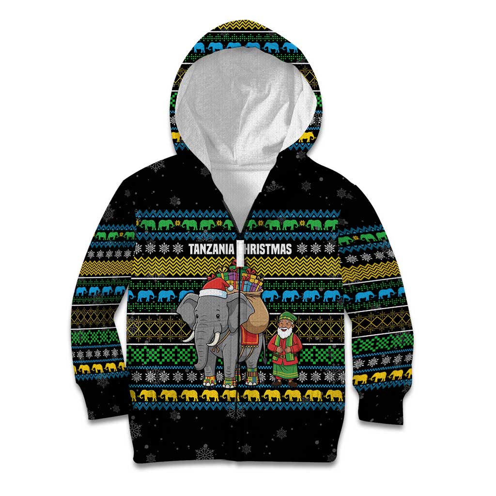 Tanzania Christmas Kid Hoodie with Santa Riding Elephant Snowflakes and Colorful African - Wonder Print Shop