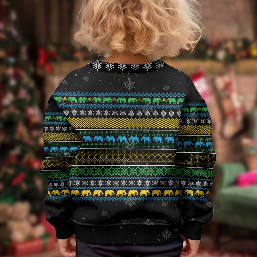 Tanzania Christmas Kid Ugly Christmas Sweater with Santa Riding Elephant Snowflakes and Colorful African - Wonder Print Shop