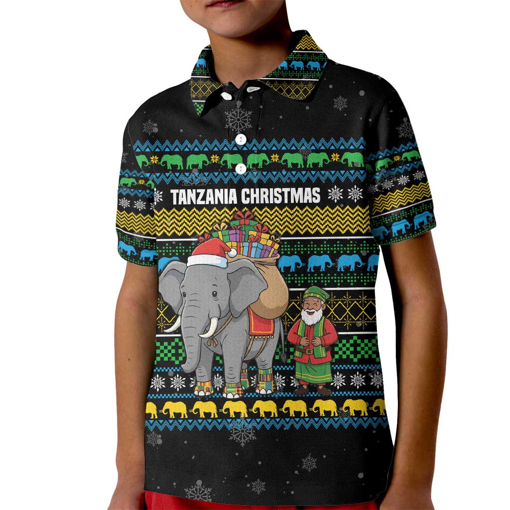 Tanzania Christmas Kid Polo Shirt with Santa Riding Elephant Snowflakes and Colorful African - Wonder Print Shop