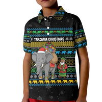 Tanzania Christmas Kid Polo Shirt with Santa Riding Elephant Snowflakes and Colorful African - Wonder Print Shop