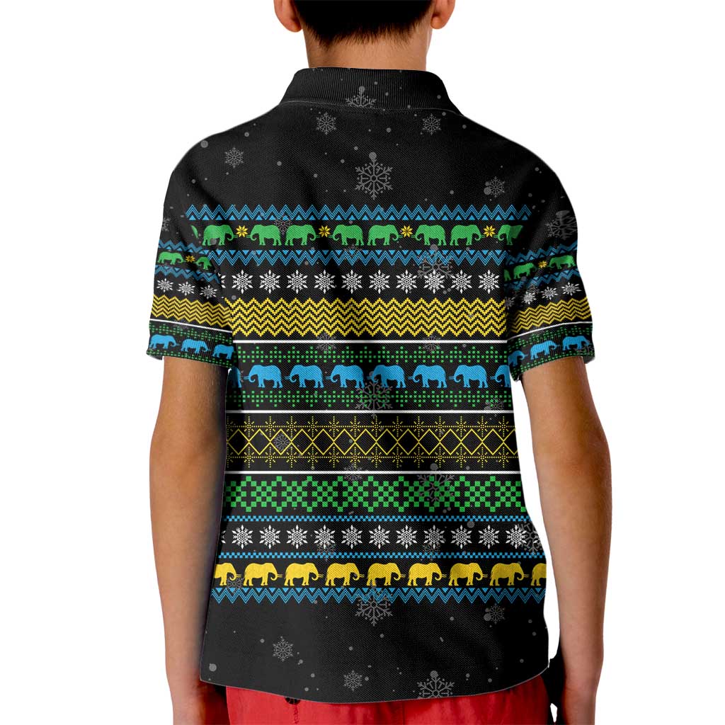 Tanzania Christmas Kid Polo Shirt with Santa Riding Elephant Snowflakes and Colorful African - Wonder Print Shop