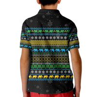 Tanzania Christmas Kid Polo Shirt with Santa Riding Elephant Snowflakes and Colorful African - Wonder Print Shop